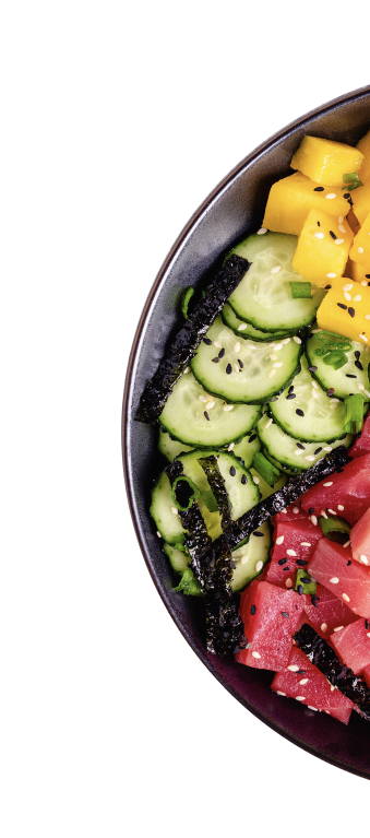A close-up of a Hawaiian tuna poke bowl, highlighting the quality and preparation of the dish.